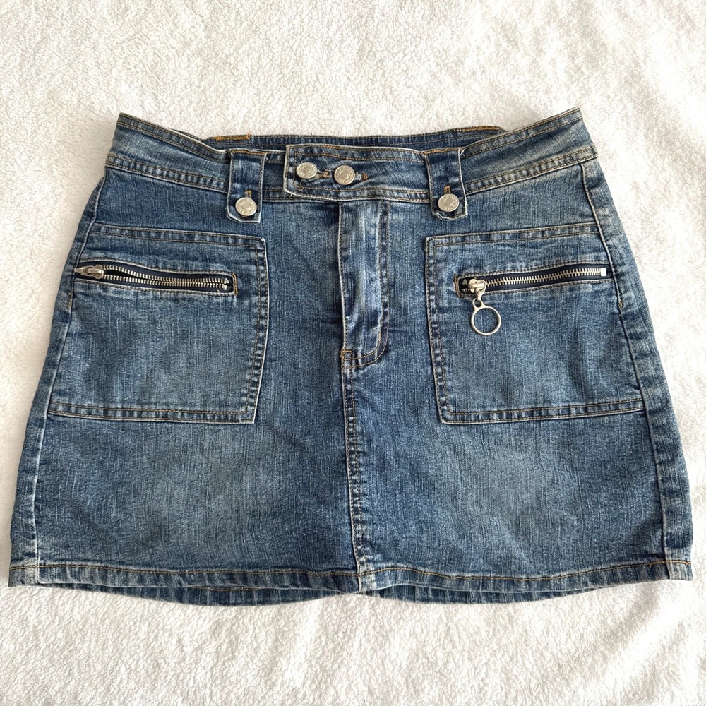Hi Jeans Womens Denim Skort Mini Skirt Medium Wash Blue Zip Pockets